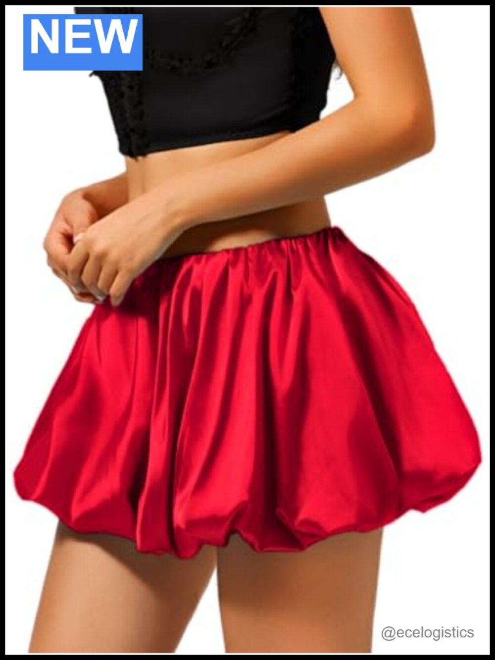 Bubble Satin Mini Skirt Puffy Balloon Hem Double Layered Elastic Waist Club